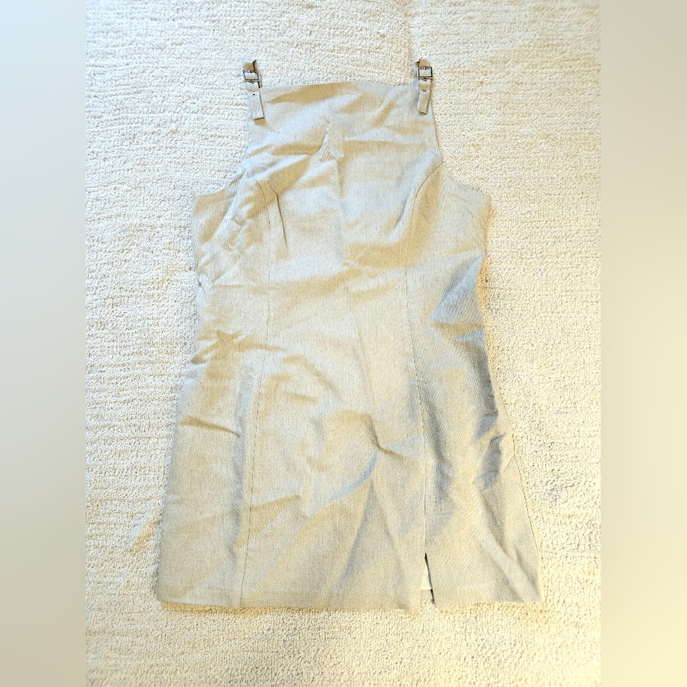 NEW Amanda Uprichard / Revolve Neutral Beige Mini Dress with Buckle Straps SZ L - Picture 6 of 15